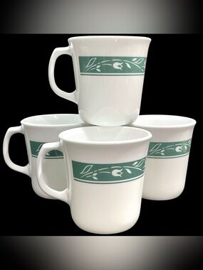 Vintage 1990s Corning Ware USA "Liza" Coffee Mugs Set (4) Collectible Stoneware